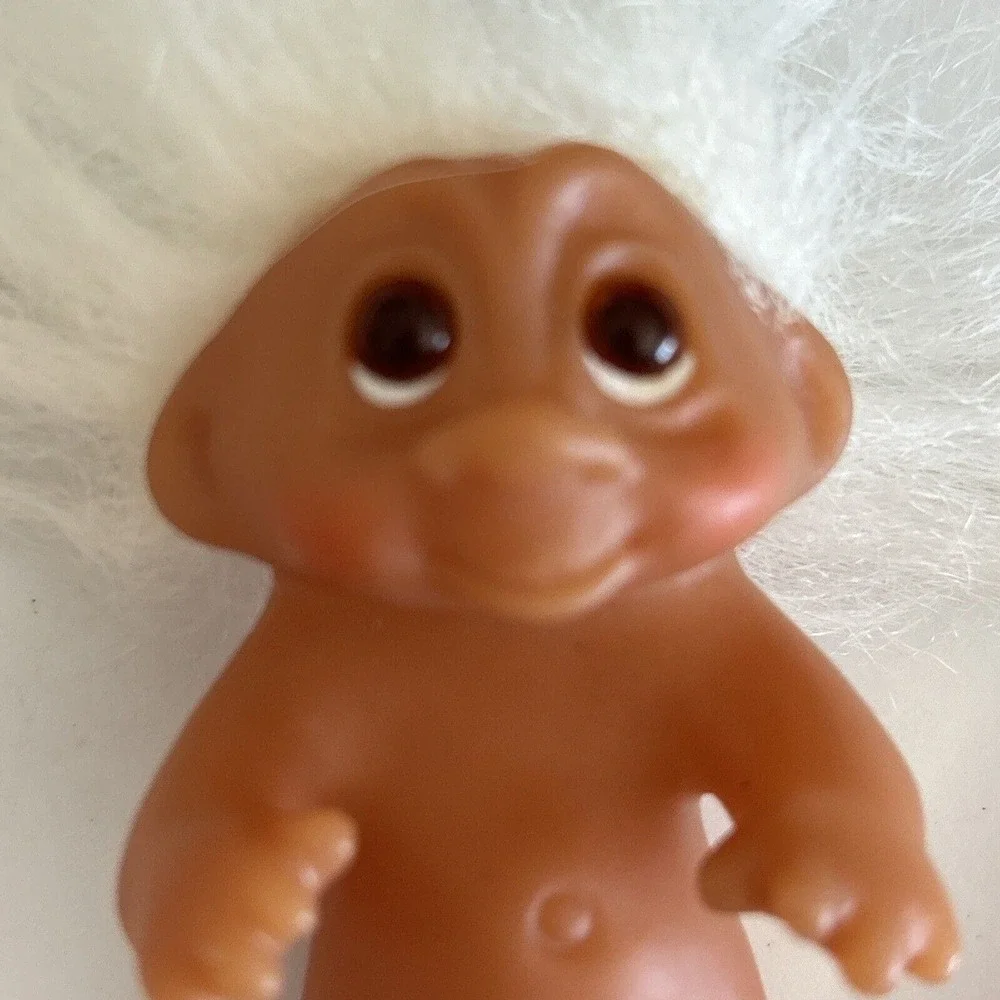 Vintage 1985 Dam Norfin Baby Toddler Troll Doll White Hair Orange Eyes